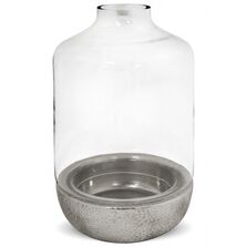 Suport lumanare sticla, cu baza ceramica, silver, 35 cm