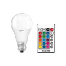 Set 2 becuri LED RGBW cu telecomanda Osram Star, dimabil, E27, 9W (60W), 806 lm, lumina alba si colorata